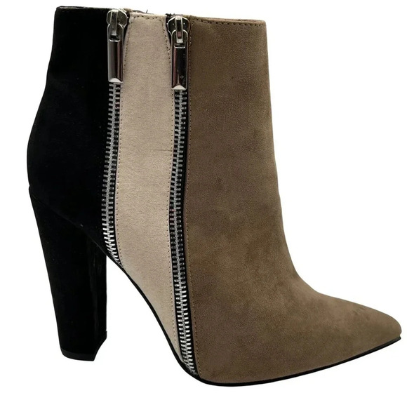 JustFab Remi Womens 7.5 Suede Block Heel Booties Pointed Toe Colorblock Zip Boot - Picture 4 of 16